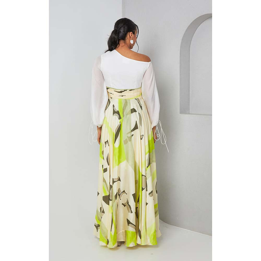 Vedika M Green Printed Drop Shoulder Dress
