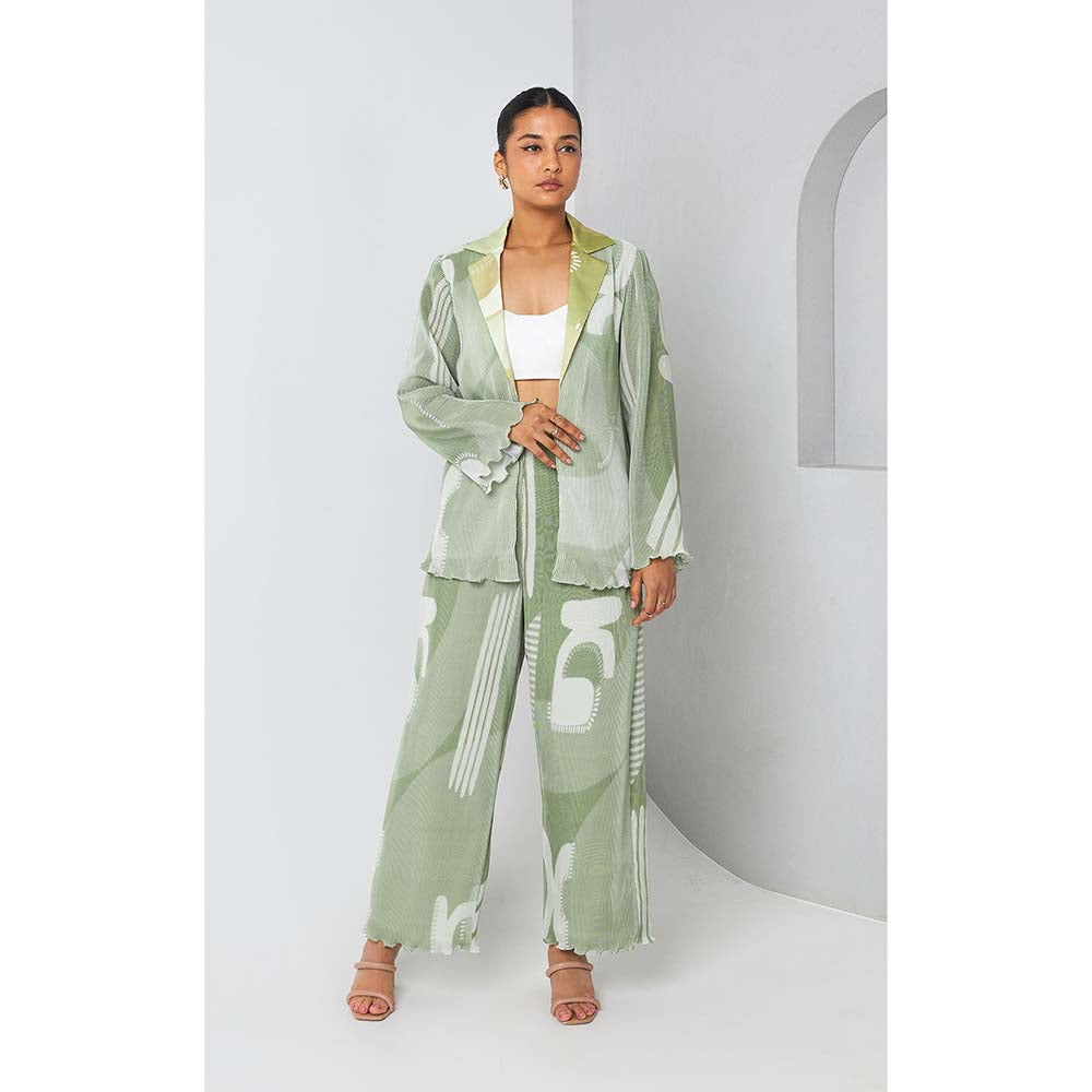 Vedika M Green Printed Jacket with Bustier and Pant (Set of 3)