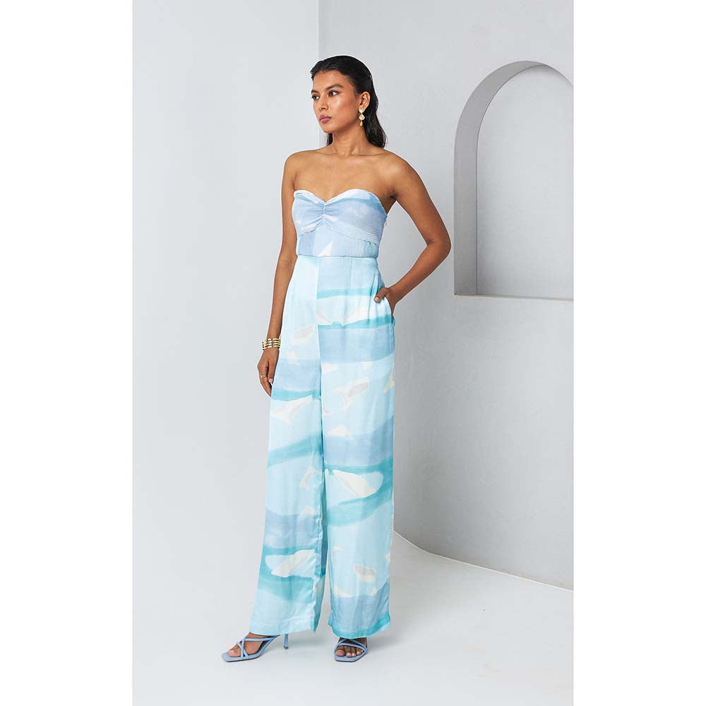 Vedika M Blue Printed Strapless Jumpsuit