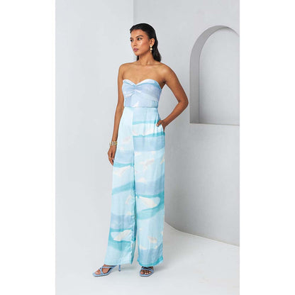 Vedika M Blue Printed Strapless Jumpsuit