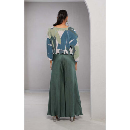 Vedika M Green Printed Top with Palazzo (Set of 2)