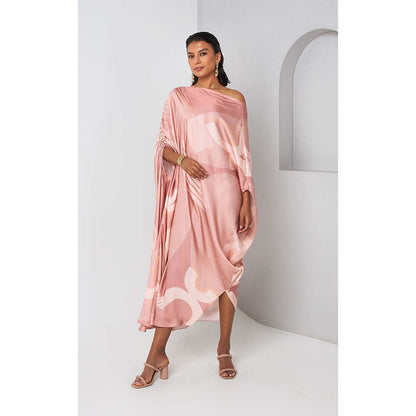 Vedika M Mauve Print Drop Shoulder Drape Dress