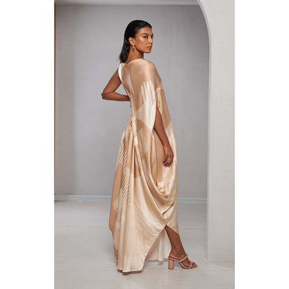 Vedika M Shades Of Beige Printed Dress with Belt (Set of 2)