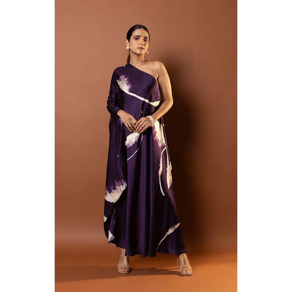 Vedika M Purple Printed Style One Shoulder Drape Dress