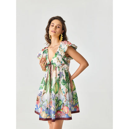 Verb Green Floral Printed Nihira Mini Dress