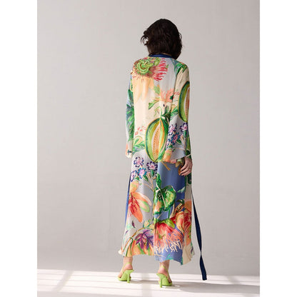 Verb Blue Printed Tie-Up Neck Gemma Dress