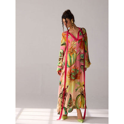 Verb Red Printed Tie-Up Neck Alani Dress