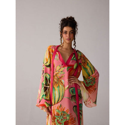 Verb Red Printed Tie-Up Neck Alani Dress