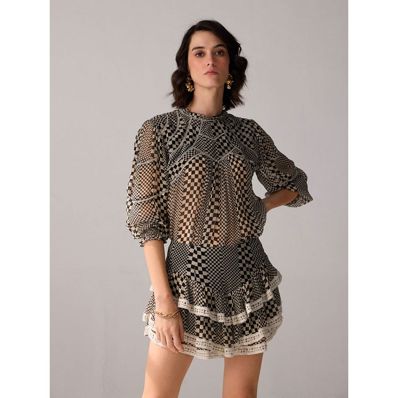 Verb Black Checks Printed Keira Top