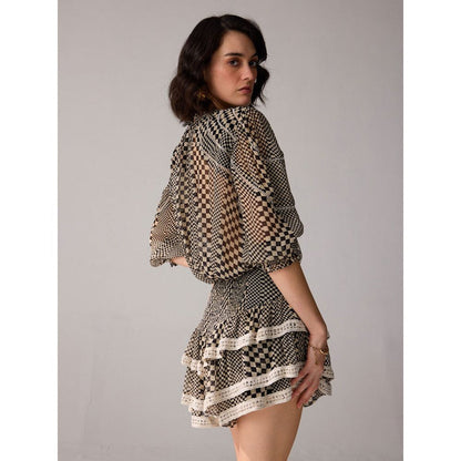 Verb Black Checks Printed Keira Top