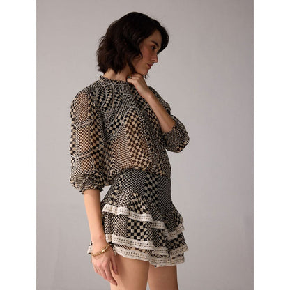Verb Checkered Printed Lace Detailing Layered Keira Skirts