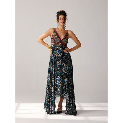 Verb Hand Embroidered Willow Asymmetrical Maxi Dress