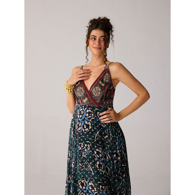 Verb Hand Embroidered Willow Asymmetrical Maxi Dress