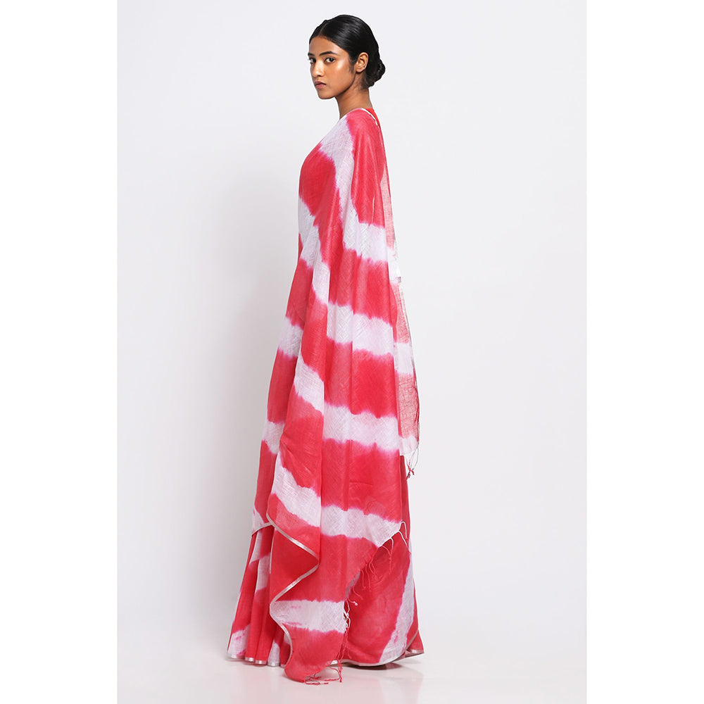 Via East Multi-Color Shibori Linen Saree with Unstitched Blouse