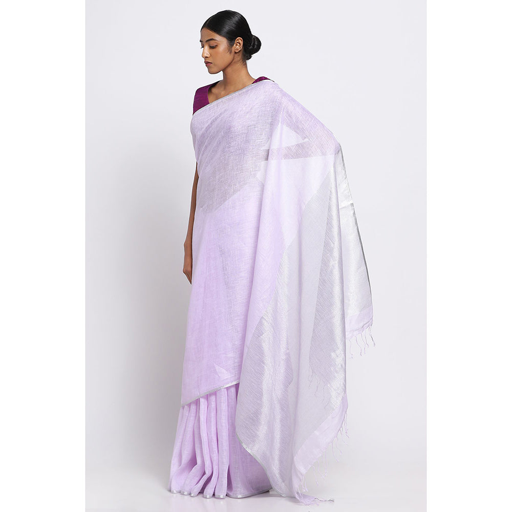 Via East Lavender Linen Saree with Unstitched Blouse