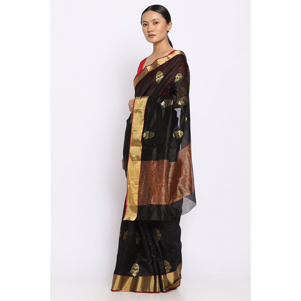 Via East Aseem Black Silk Chanderi Saree with Unstitched Blouse