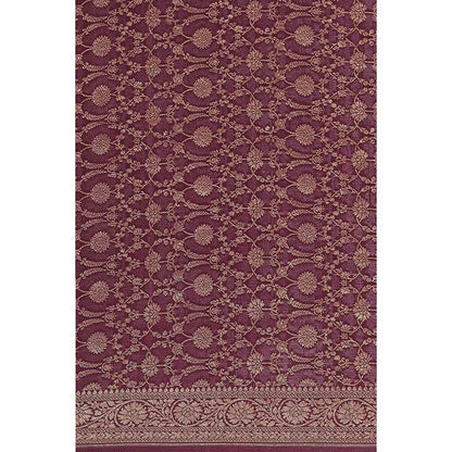 Via East Wine Crepe Banarasi Sitara Saree with Unstitched Blouse