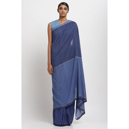 Via East Blue Sooti Tashi Saree With Unstitched Blouse
