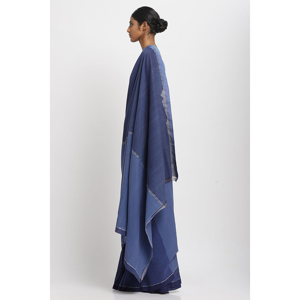 Via East Blue Sooti Tashi Saree With Unstitched Blouse