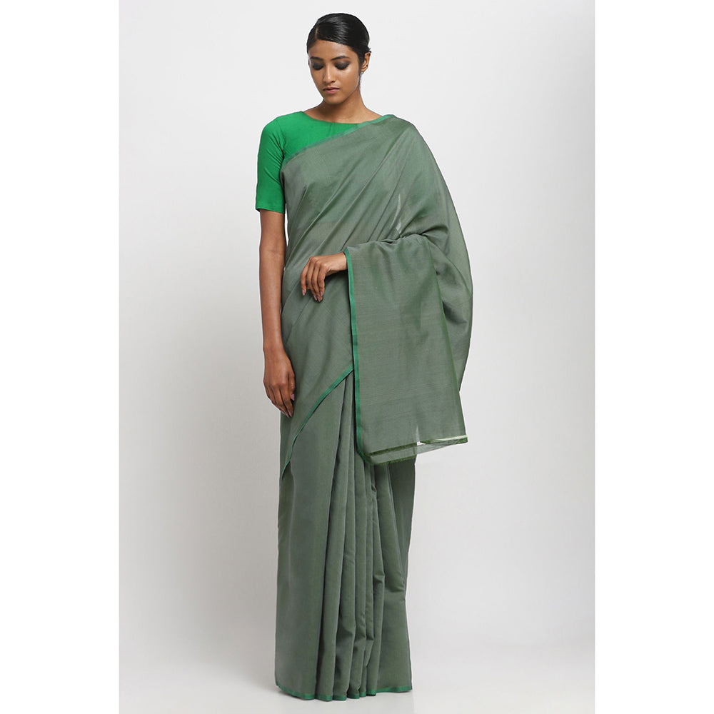 Via East Green Sooti Saree With Unstitched Blouse