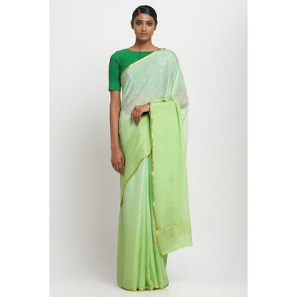 Via East Green Embellished & Sequined Crepe Saree With Unstitched Blouse
