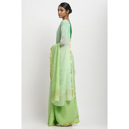 Via East Green Embellished & Sequined Crepe Saree With Unstitched Blouse