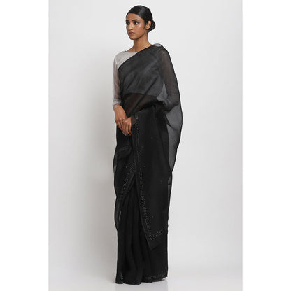 Via East Black Organza Embellished & Sequined Ratna Saree