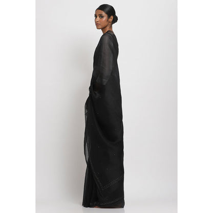 Via East Black Organza Embellished & Sequined Ratna Saree