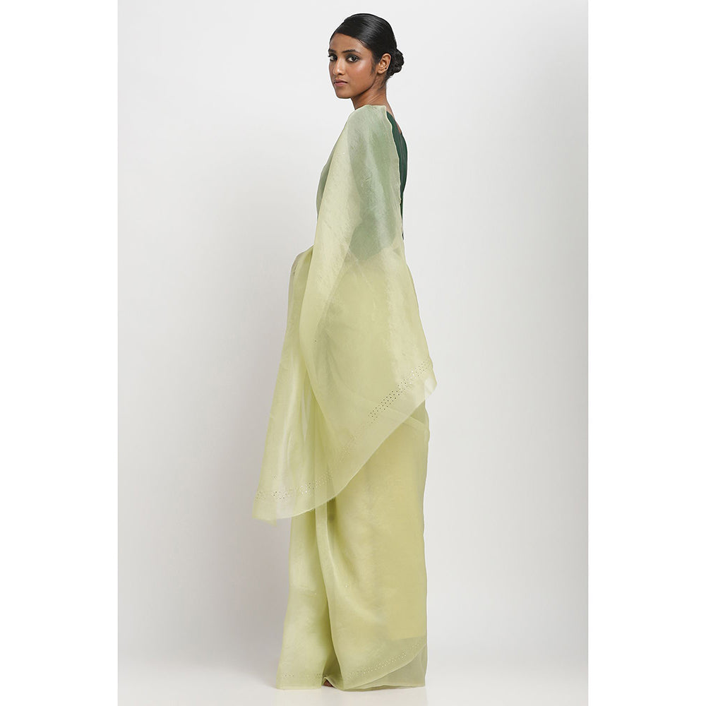 Via East Tea Green Organza Embellished & Sequined Ratna Saree