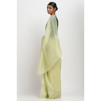 Via East Tea Green Organza Embellished & Sequined Ratna Saree