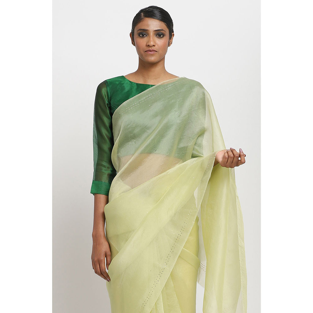 Via East Tea Green Organza Embellished & Sequined Ratna Saree
