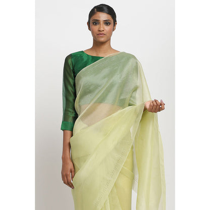 Via East Tea Green Organza Embellished & Sequined Ratna Saree