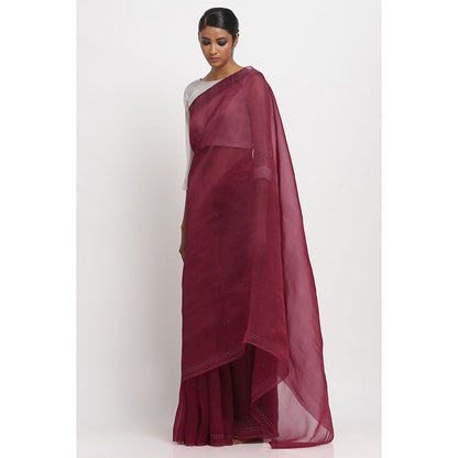 Via East Maroon Organza Embellished & Sequined Ratna Saree