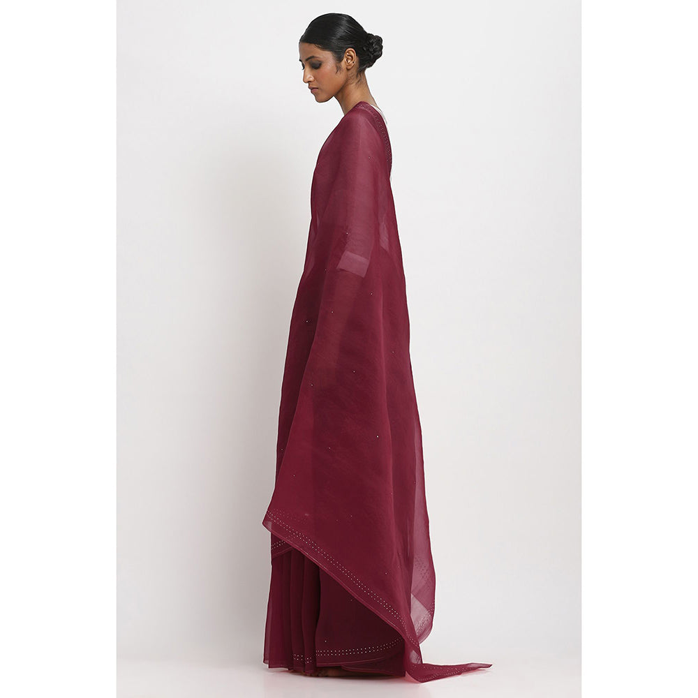 Via East Maroon Organza Embellished & Sequined Ratna Saree