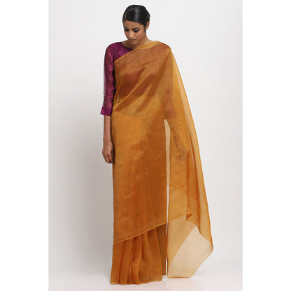 Via East Rust Organza Embellished & Sequined Saree