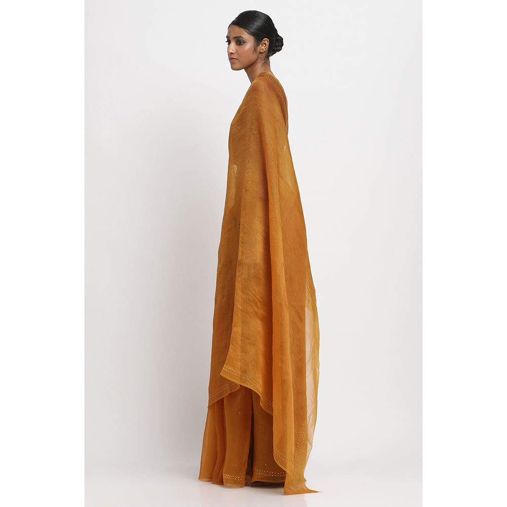 Via East Rust Organza Embellished & Sequined Saree
