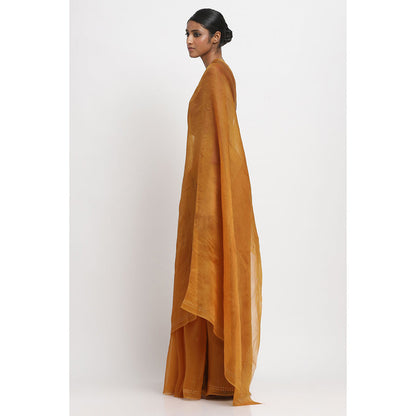 Via East Rust Organza Embellished & Sequined Saree