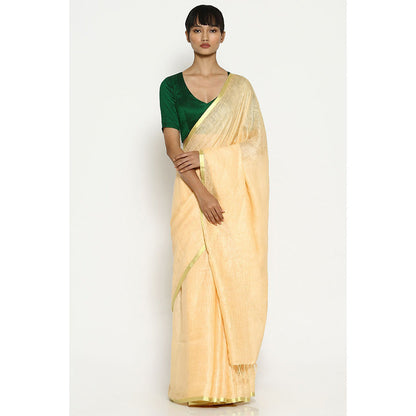 Via East Peach Earthy Linen Saree with Unstitched Blouse