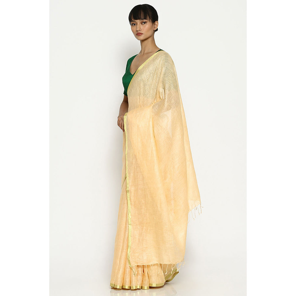 Via East Peach Earthy Linen Saree with Unstitched Blouse