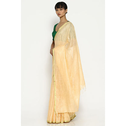 Via East Peach Earthy Linen Saree with Unstitched Blouse