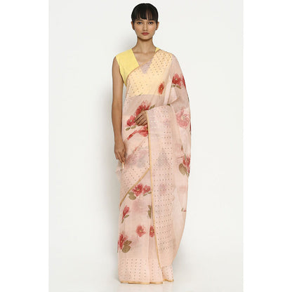 Via East Chhavi Pink Organza Floral Saree with Unstitched Blouse