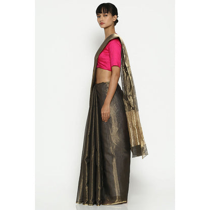 Via East Kohra Grey Silk Tissue Chanderi Saree with Unstitched Blouse