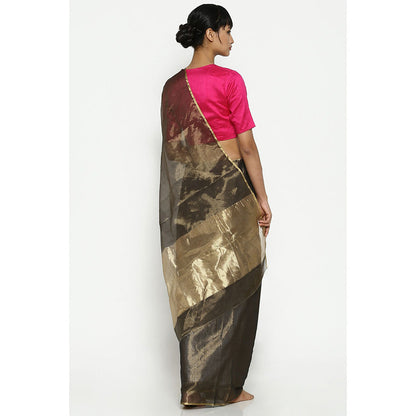 Via East Kohra Grey Silk Tissue Chanderi Saree with Unstitched Blouse