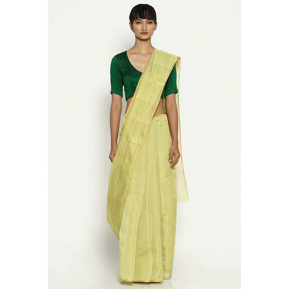 Via East Pale Yellow Silk Tissue Chanderi Saree with Unstitched Blouse