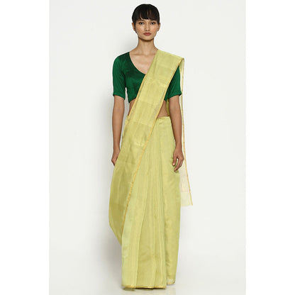 Via East Pale Yellow Silk Tissue Chanderi Saree with Unstitched Blouse