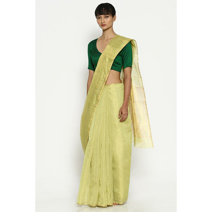 Via East Pale Yellow Silk Tissue Chanderi Saree with Unstitched Blouse