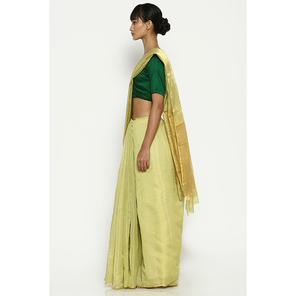Via East Pale Yellow Silk Tissue Chanderi Saree with Unstitched Blouse