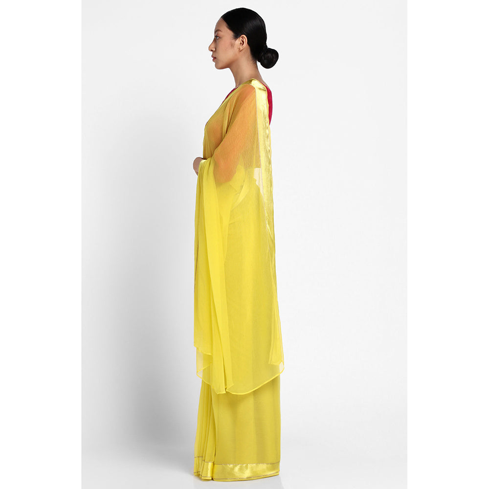 Via East Daffodil Yellow Chiffon Satin Saree