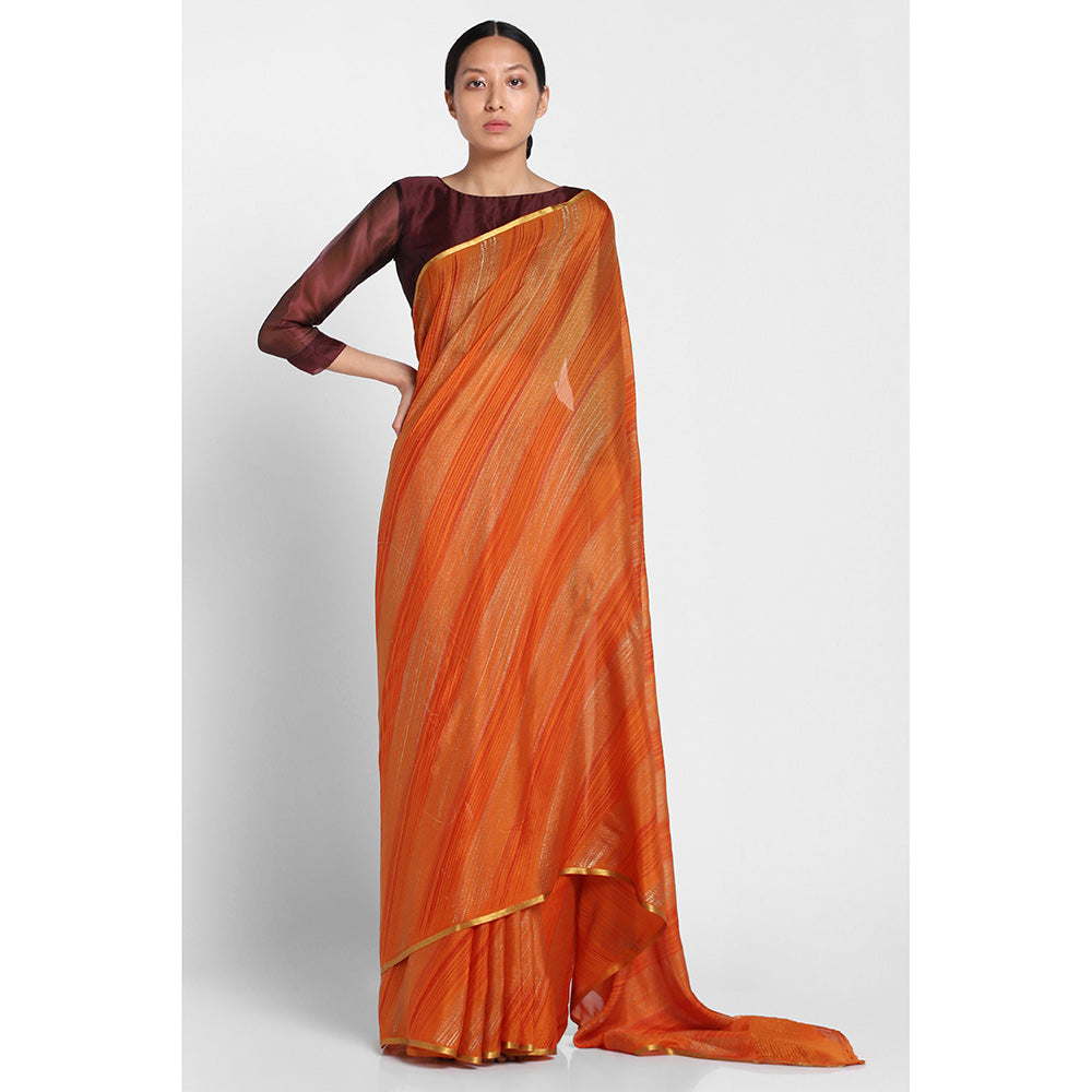 Via East Rust Hand Printed Crepe Saree