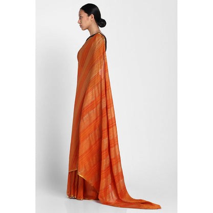 Via East Rust Hand Printed Crepe Saree